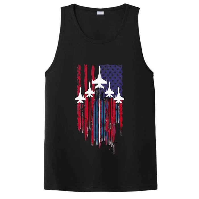 Fighter Jet Airplane American Flag Patriotic Performance Tank