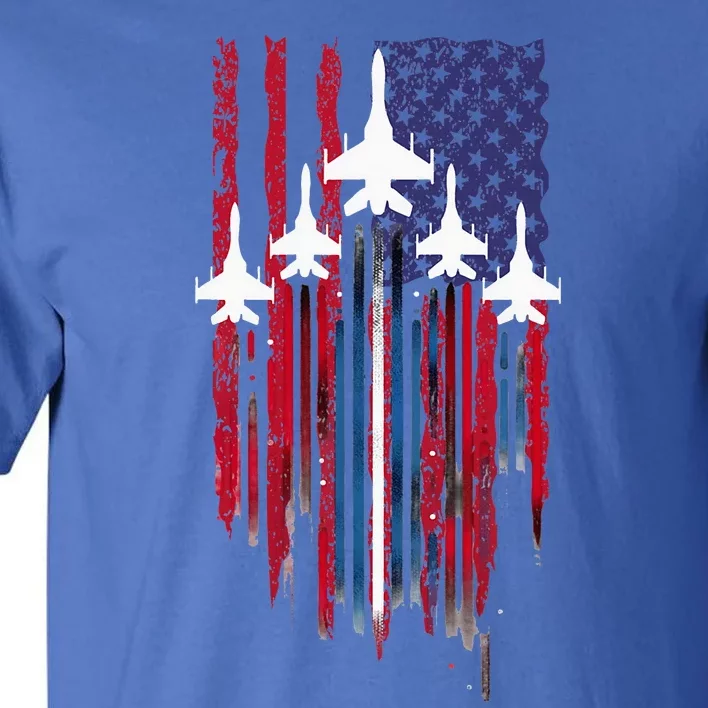 Fighter Jet Airplane American Flag Patriotic Tall T-Shirt