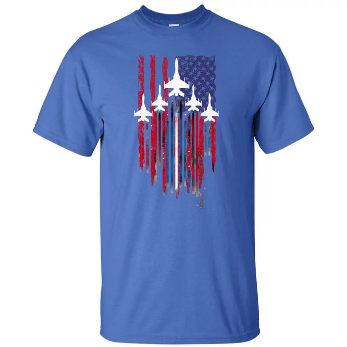 Fighter Jet Airplane American Flag Patriotic Tall T-Shirt