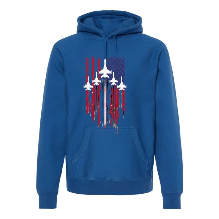 Fighter Jet Airplane American Flag Patriotic Premium Hoodie