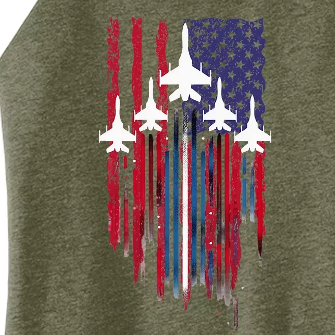 Fighter Jet Airplane American Flag Patriotic Women’s Perfect Tri Rocker Tank