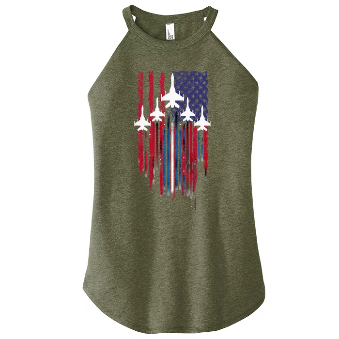 Fighter Jet Airplane American Flag Patriotic Women’s Perfect Tri Rocker Tank