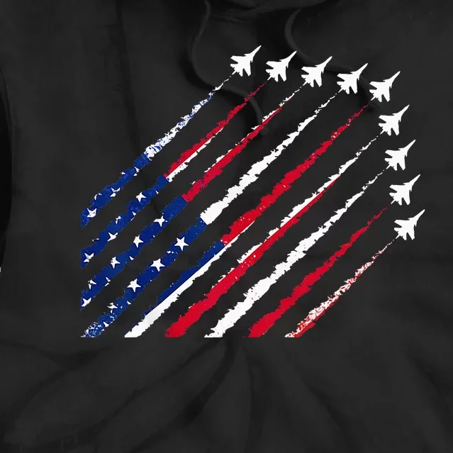 Fighter Jet Airplane USA Flag 4th Of July Patriotic Tie Dye Hoodie