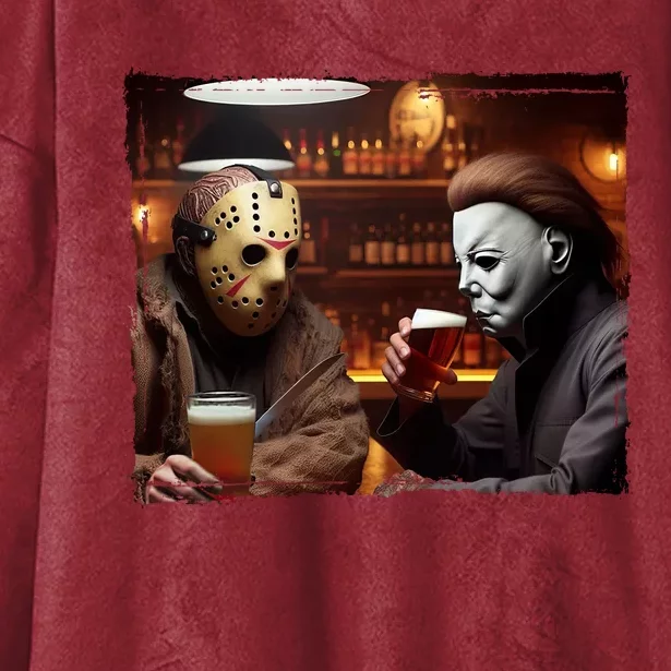 Funny Jason And Michael Halloween Drink Beer Hooded Wearable Blanket