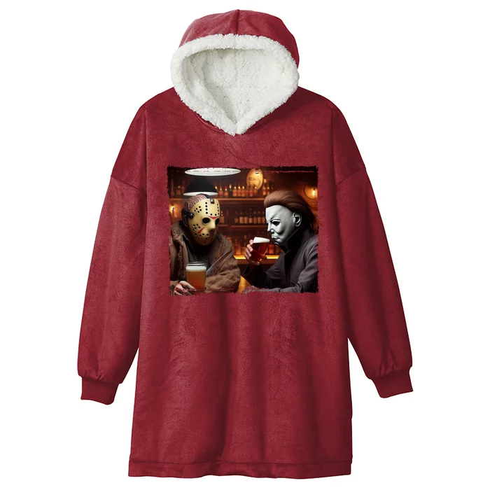 Funny Jason And Michael Halloween Drink Beer Hooded Wearable Blanket