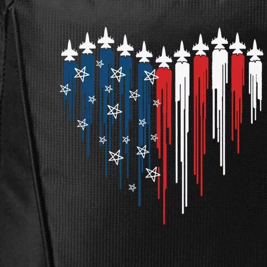 Fighter Jet Airplane American Flag Heart City Backpack