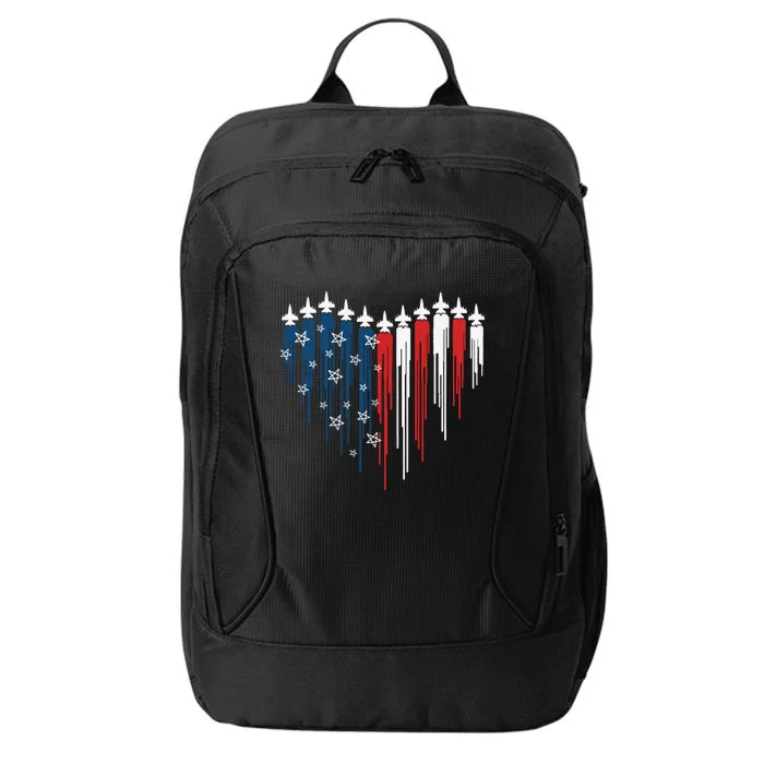 Fighter Jet Airplane American Flag Heart City Backpack