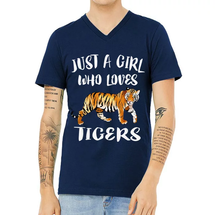 Funny Just A Girl Who Loves Tigers Tiger Animal Lover Gift V-Neck T-Shirt