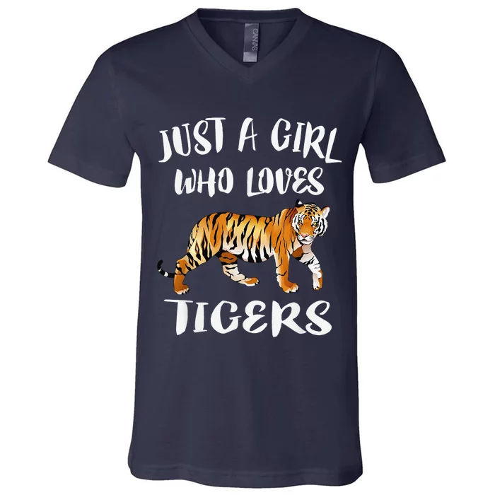 Funny Just A Girl Who Loves Tigers Tiger Animal Lover Gift V-Neck T-Shirt