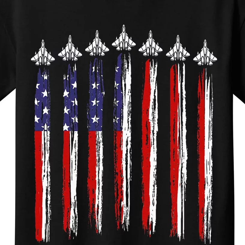 Fighter Jet Airplane USA Flag 4th Of July Patriotic Kids T-Shirt