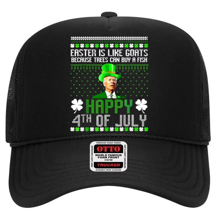 Funny Joe Biden Happy 4th Of July Confused St Patricks Day High Crown Mesh Trucker Hat