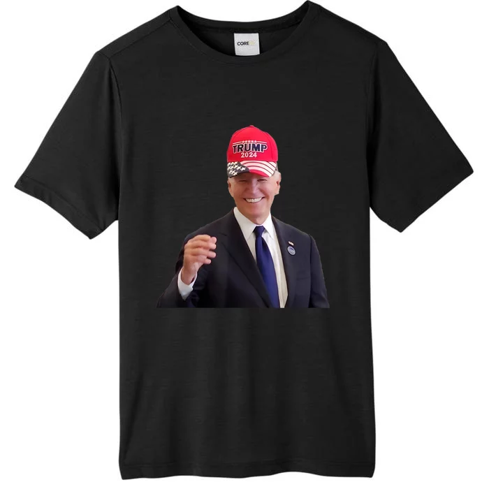 Funny Joe Biden Dons Trump 2024 Cap Wear A Trump Hat ChromaSoft Performance T-Shirt