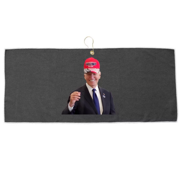 Funny Joe Biden Dons Trump 2024 Cap Wear A Trump Hat Large Microfiber Waffle Golf Towel