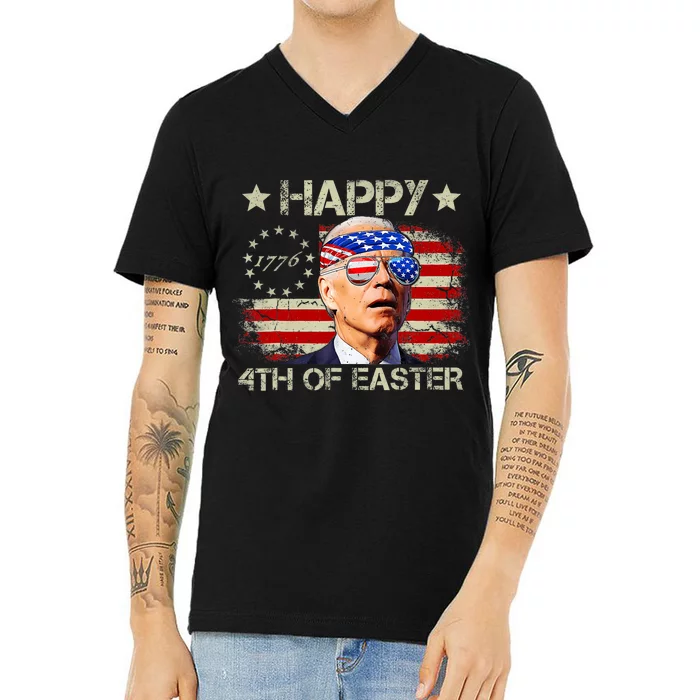 Funny Joe Biden 4th Of July Happy 4th Of Easter Us Flag V-Neck T-Shirt