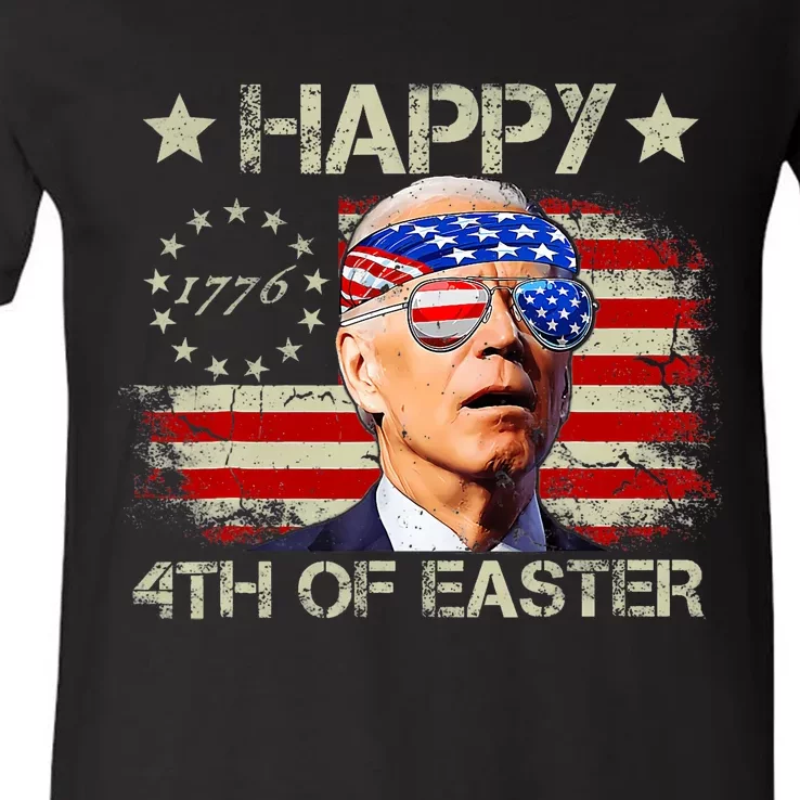 Funny Joe Biden 4th Of July Happy 4th Of Easter Us Flag V-Neck T-Shirt