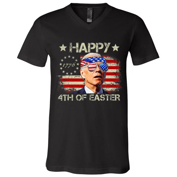 Funny Joe Biden 4th Of July Happy 4th Of Easter Us Flag V-Neck T-Shirt