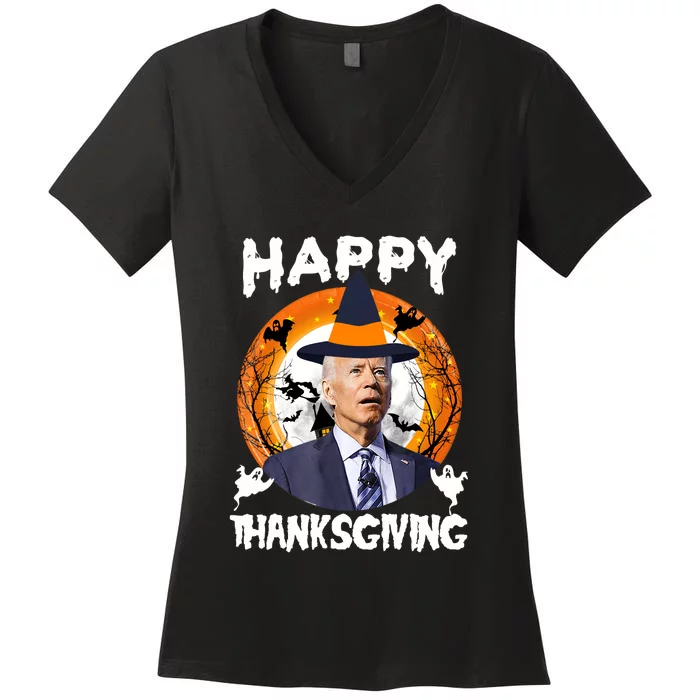 Funny Joe Biden Happy Thanksgiving Confused Happy Halloween Women's V-Neck T-Shirt