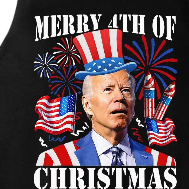 Funny Joe Biden Merry 4th Of Christmas 4th Of July Firework Ladies Tri-Blend Wicking Tank