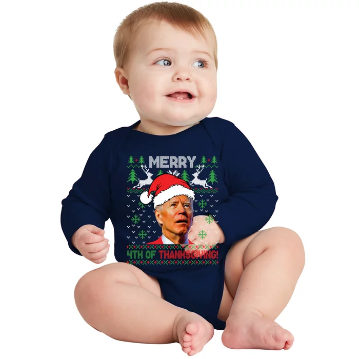 Funny Joe Biden Merry Thanksgiving Ugly Christmas Sweater Baby Long Sleeve Bodysuit