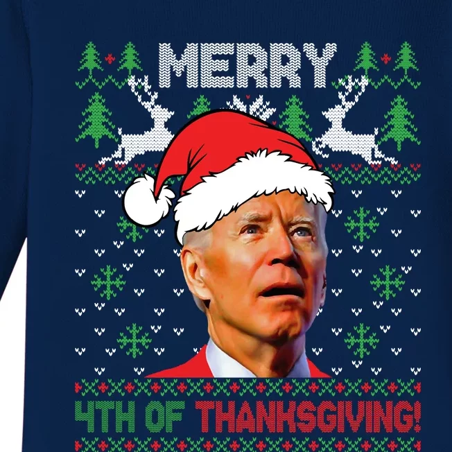 Funny Joe Biden Merry Thanksgiving Ugly Christmas Sweater Baby Long Sleeve Bodysuit