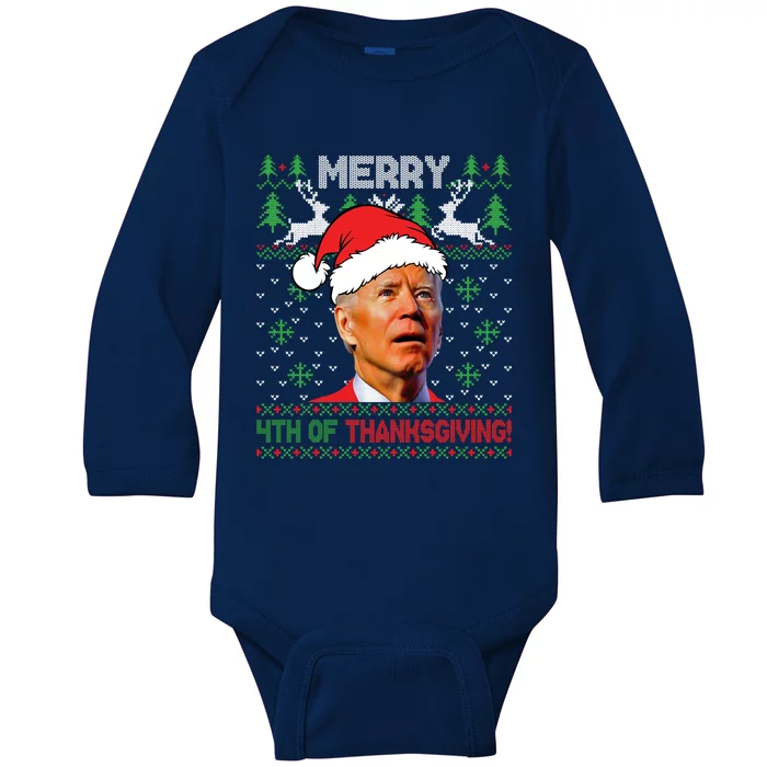 Funny Joe Biden Merry Thanksgiving Ugly Christmas Sweater Baby Long Sleeve Bodysuit