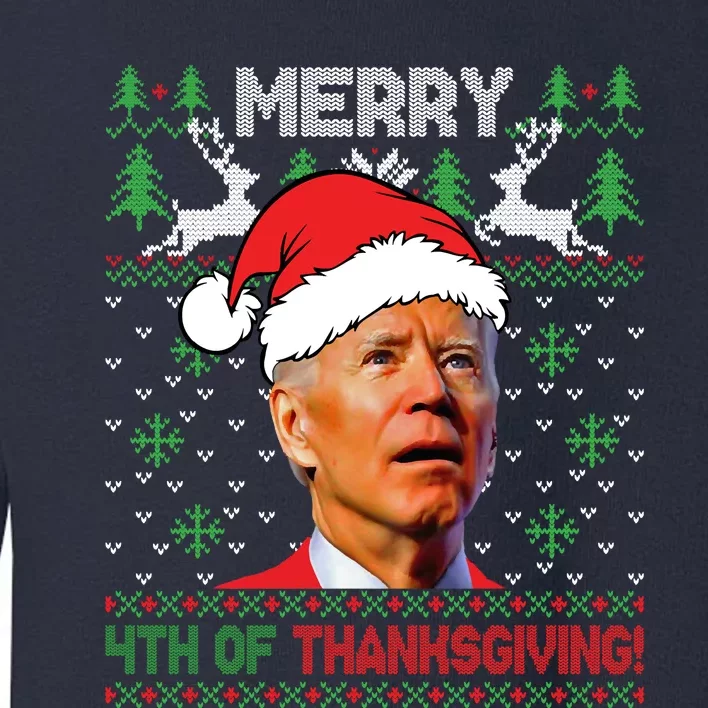 Funny Joe Biden Merry Thanksgiving Ugly Christmas Sweater Toddler Sweatshirt