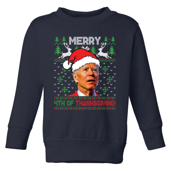 Funny Joe Biden Merry Thanksgiving Ugly Christmas Sweater Toddler Sweatshirt