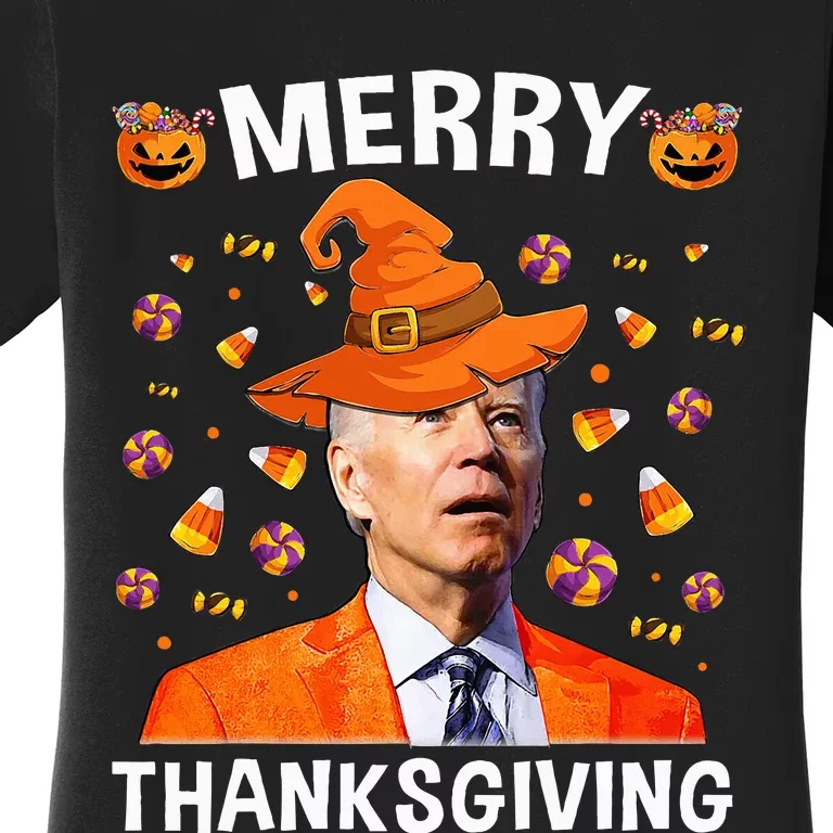 Funny Joe Biden Happy Halloween Merry Thanksgiving Women's T-Shirt