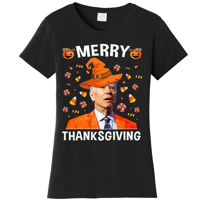 Funny Joe Biden Happy Halloween Merry Thanksgiving Women's T-Shirt