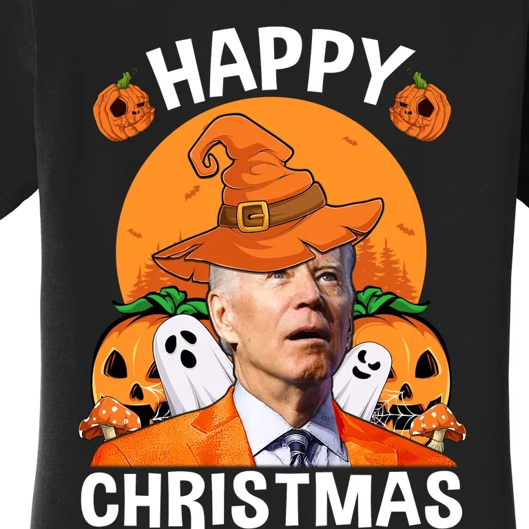 Funny Joe Biden Happy Halloween Happy Christmas Women's T-Shirt