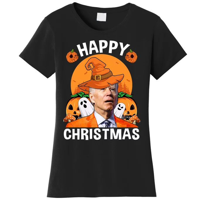 Funny Joe Biden Happy Halloween Happy Christmas Women's T-Shirt