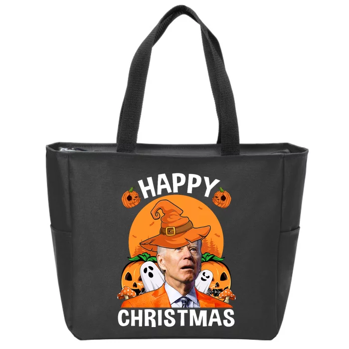 Funny Joe Biden Happy Halloween Happy Christmas Zip Tote Bag