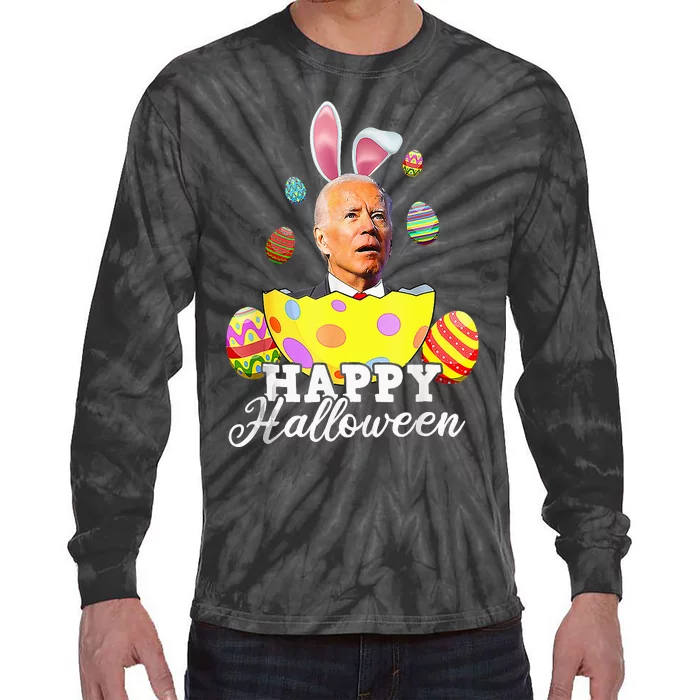 Funny Joe Biden Happy Halloween Confused Easter Biden Bunny Tie-Dye Long Sleeve Shirt