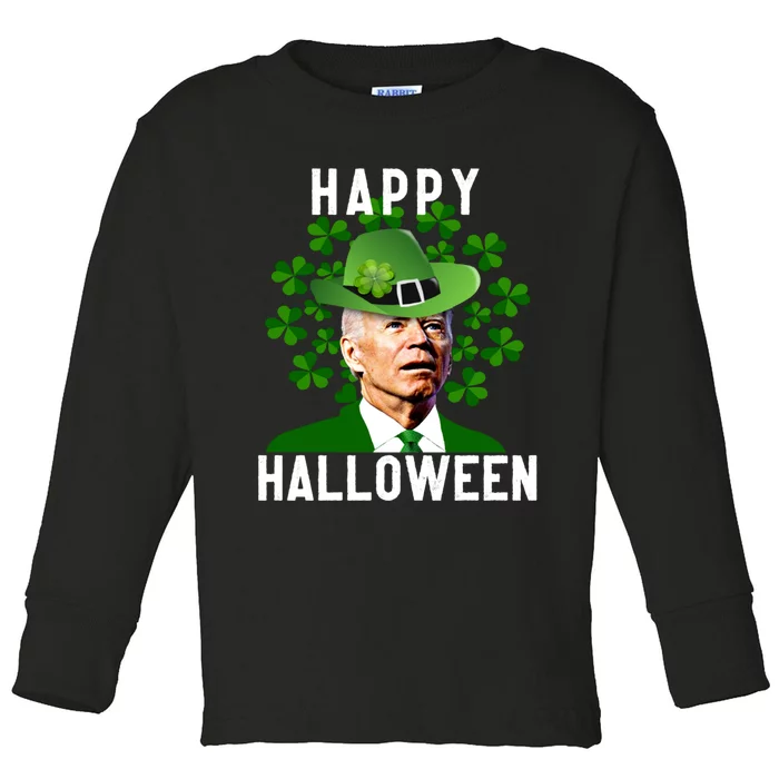 Funny Joe Biden St Patricks Day Confused Halloween Biden Toddler Long Sleeve Shirt