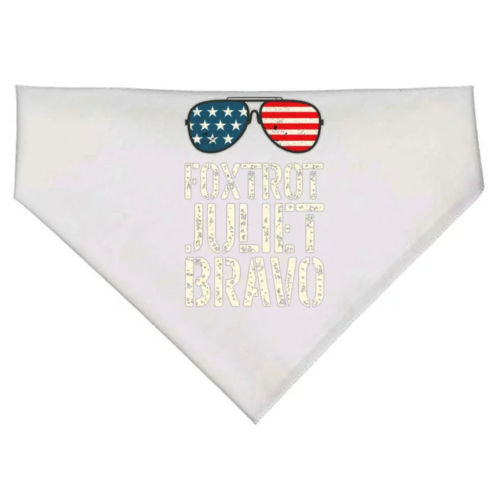 Foxtrot Juliet Bravo Funny Pro America US Flag Sunglasses USA-Made Doggie Bandana