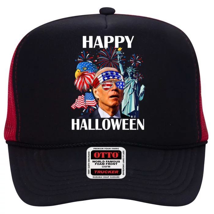 Funny Joe Biden Happy Halloween Confused For 4th Of July Meaningful Gift High Crown Mesh Trucker Hat