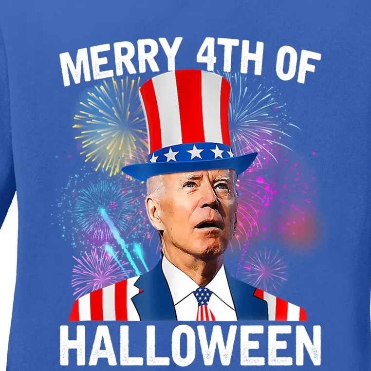 Funny Joe Biden Gift 4th Of July Merry 4th Of Halloween Gift Ladies Long Sleeve Shirt