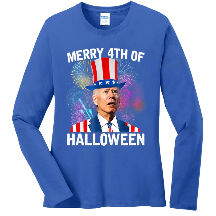 Funny Joe Biden Gift 4th Of July Merry 4th Of Halloween Gift Ladies Long Sleeve Shirt