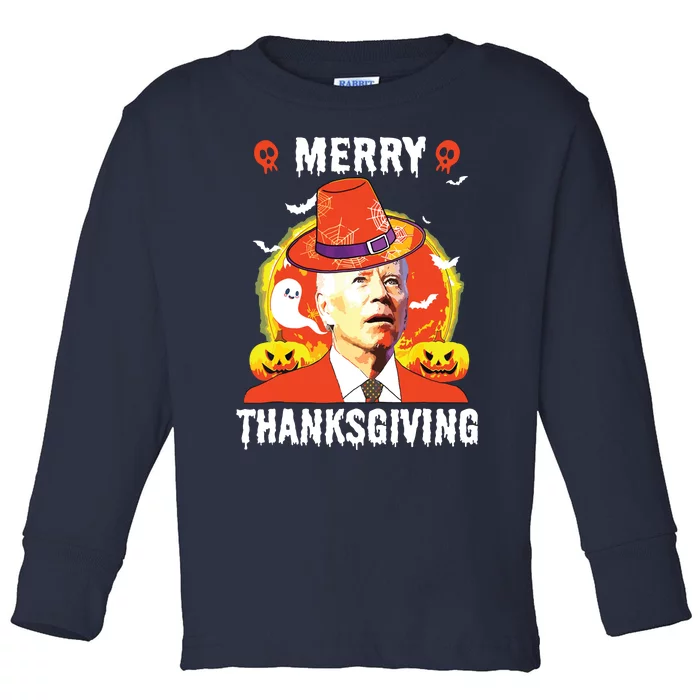 Funny Joe Biden Happy Halloween Merry Thanksgiving 1045 Toddler Long Sleeve Shirt