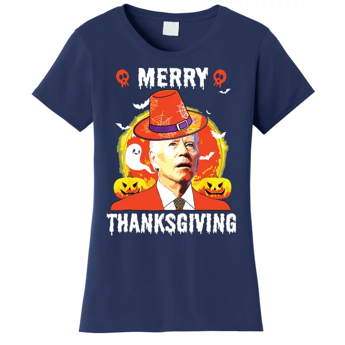 Funny Joe Biden Happy Halloween Merry Thanksgiving 1045 Women's T-Shirt