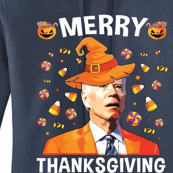 Funny Joe Biden Happy Halloween Merry Thanksgiving Women's Pullover Hoodie