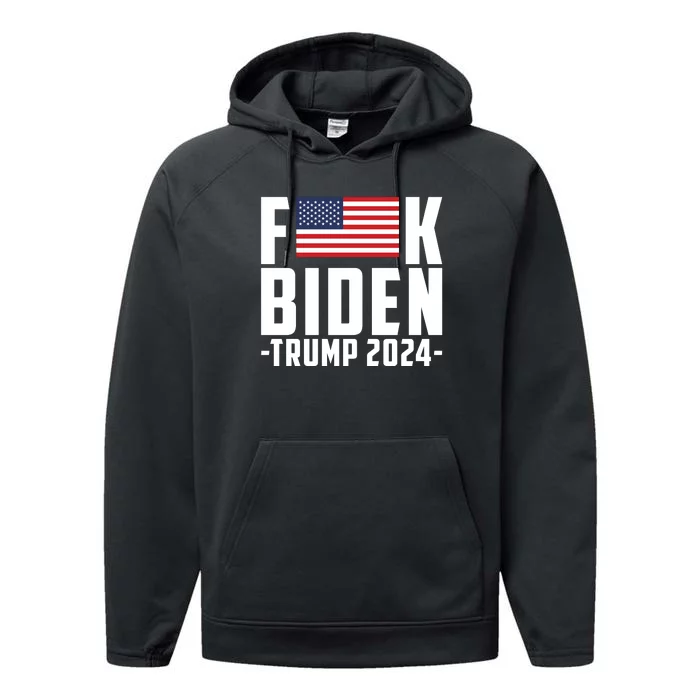 Fuck Joe Biden Donald Trump 2024 Election American Flag Performance Fleece Hoodie