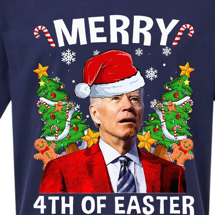 Funny Joe Biden Christmas Santa Hat Merry 4th Of Easter Xmas Sueded Cloud Jersey T-Shirt