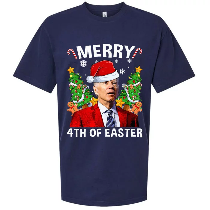 Funny Joe Biden Christmas Santa Hat Merry 4th Of Easter Xmas Sueded Cloud Jersey T-Shirt