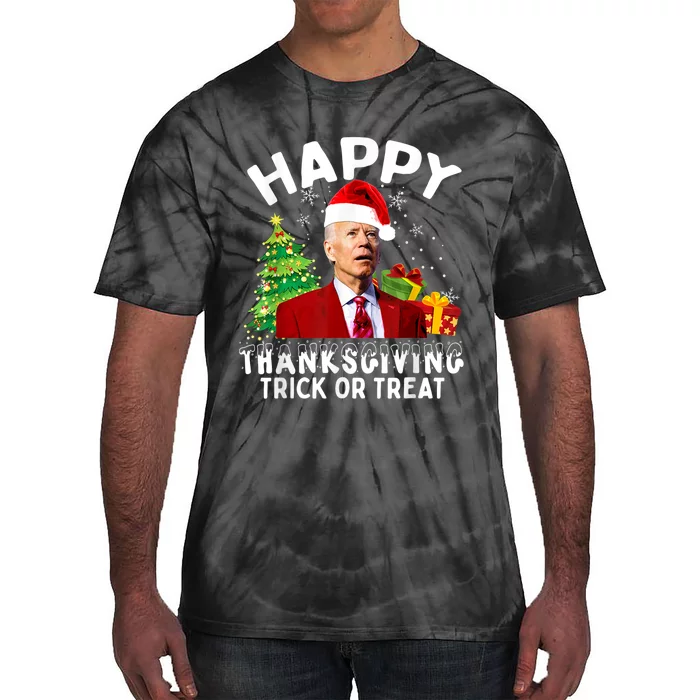 Funny Joe Biden Santa Hat Merry Thanksgiving Christmas Tie-Dye T-Shirt