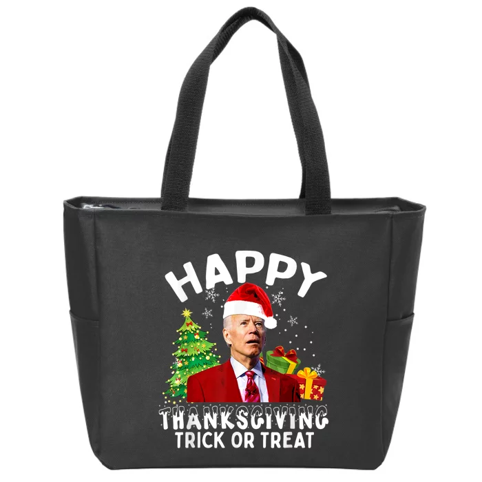 Funny Joe Biden Santa Hat Merry Thanksgiving Christmas Zip Tote Bag