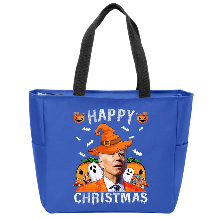 Funny Joe Biden Happy Halloween Happy Christmas Saying Zip Tote Bag