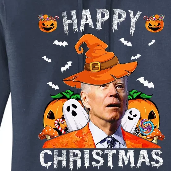 Funny Joe Biden Happy Halloween Happy Christmas Saying Women's Pullover Hoodie