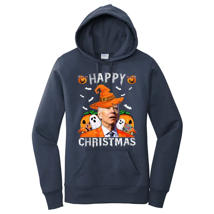 Funny Joe Biden Happy Halloween Happy Christmas Saying Women's Pullover Hoodie