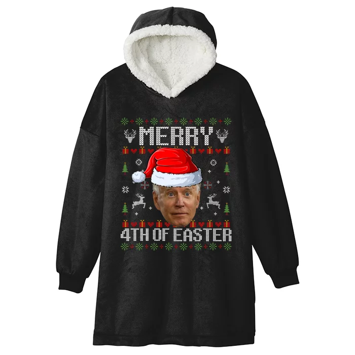 Funny Joe Biden Happy 4th Of Easter Ugly Christmas Sweater Hooded Wearable Blanket